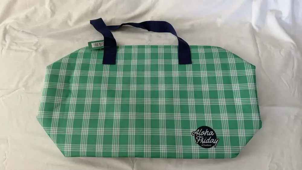 Foodland Hawaii Aloha Friday Palaka Green Plaid Insulated Cooler Bag